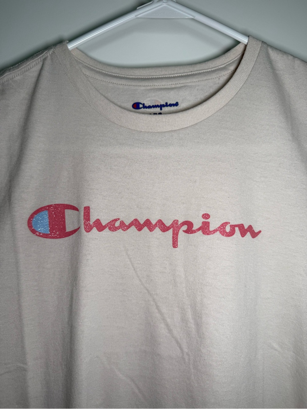 Champion Cream Tee with glitter Pink Logo - Picture 2 of 5